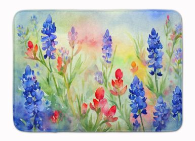 Texas Bluebonnets in Watercolor Memory Foam Kitchen Mat Machine Washable Anti-Fatigue Mat Cushion Comfort Bath Mat or Kitchen Rug