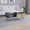 15" H rectangular white / macadamia coffee table, 4 vintage metal legs, 1 vertical divider for designer books, and 1 drawer for storing small things.