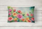 Flowers in Watercolor Throw Pillow Throw Pillow for Indoor Couch Bed Outdoor Patio Washable, Roses 1607,12Hx16W