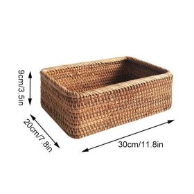 3pcs Hand-Woven Rattan Wicker Basket Fruit Tea Snack Bread Basket Cosmetic Rectangular Storage Box Household Kitchen Room Supply (Color: 1pcs large, Ships From: China)