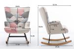 36.6 Inch Soft Seating Patchwork Accent Rocking Chair With Solid Wood Armrest And Feet